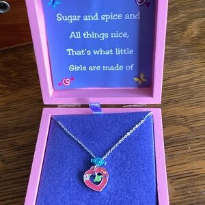Pink Heart Necklace with Floral Accents